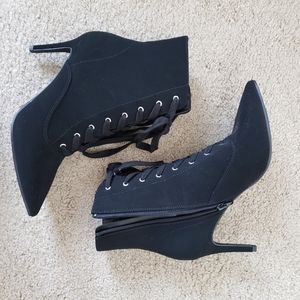 Black Stiletto Heel Lace Up Booties